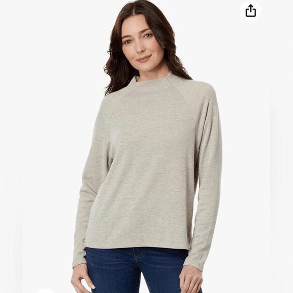 bobi Tops - Bobi Tomlinson Mock Neck Top Shirt Oatmeal Beige Size XL Raglan Sleeves New